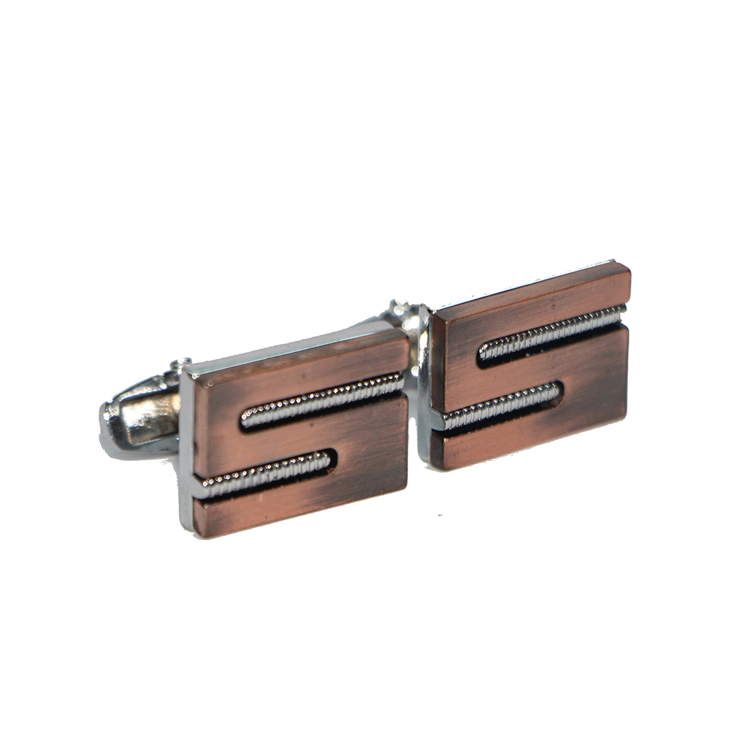 Cufflers Vintage Copper and Silver Rectangle Cufflinks with Free Gift