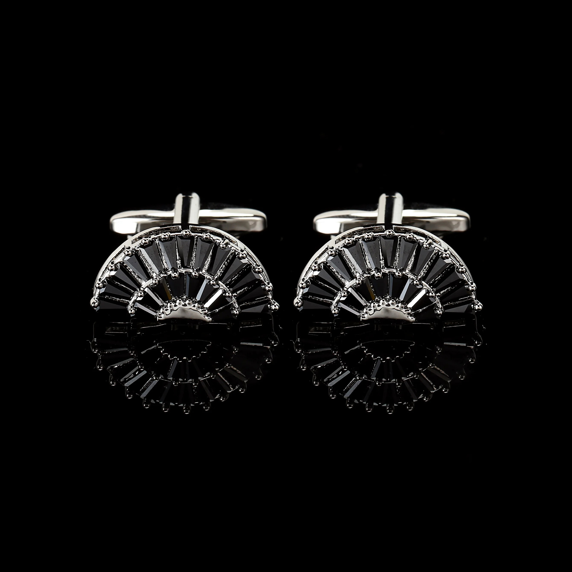 Cufflers Designer Black Fan Sector Crystal Cufflinks Elegant Zircon Design Free Gift Box – CU-3014-A