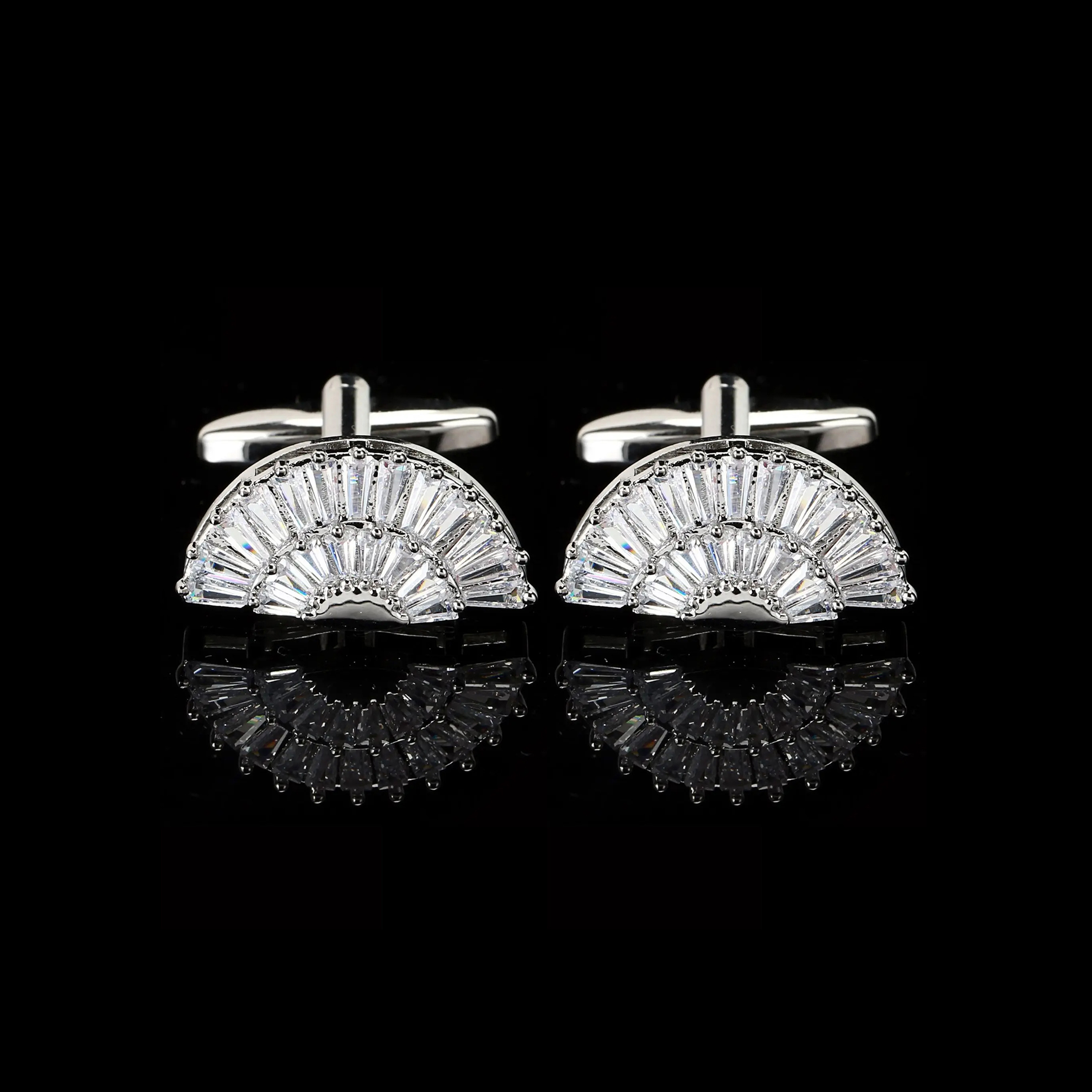 Cufflers Designer White Fan Sector Crystal Cufflinks Elegant Zircon Design Free Gift Box – CU-3014-B