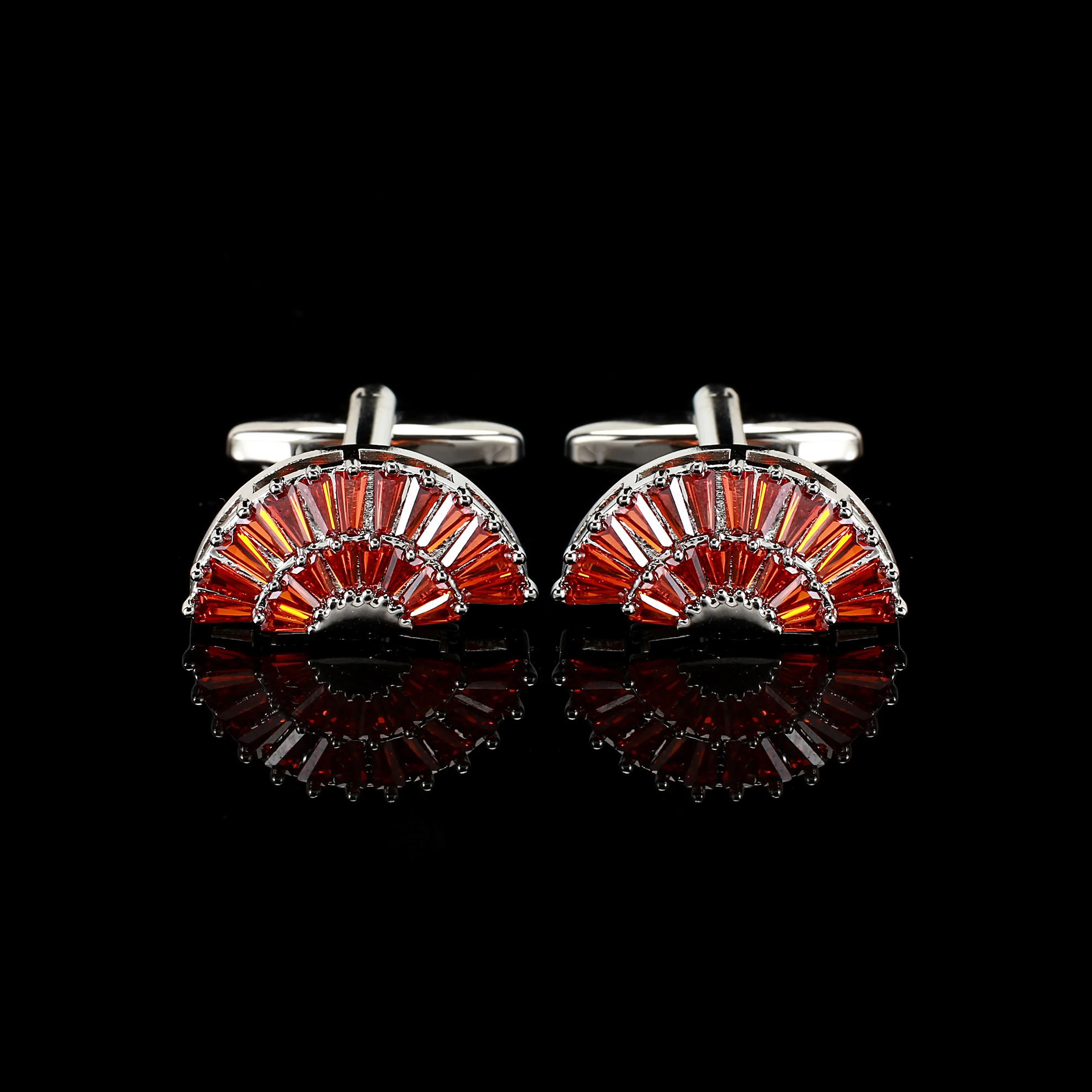 Cufflers Designer Red Fan Sector Crystal Cufflinks Elegant Zircon Design Free Gift Box – CU-3014-C