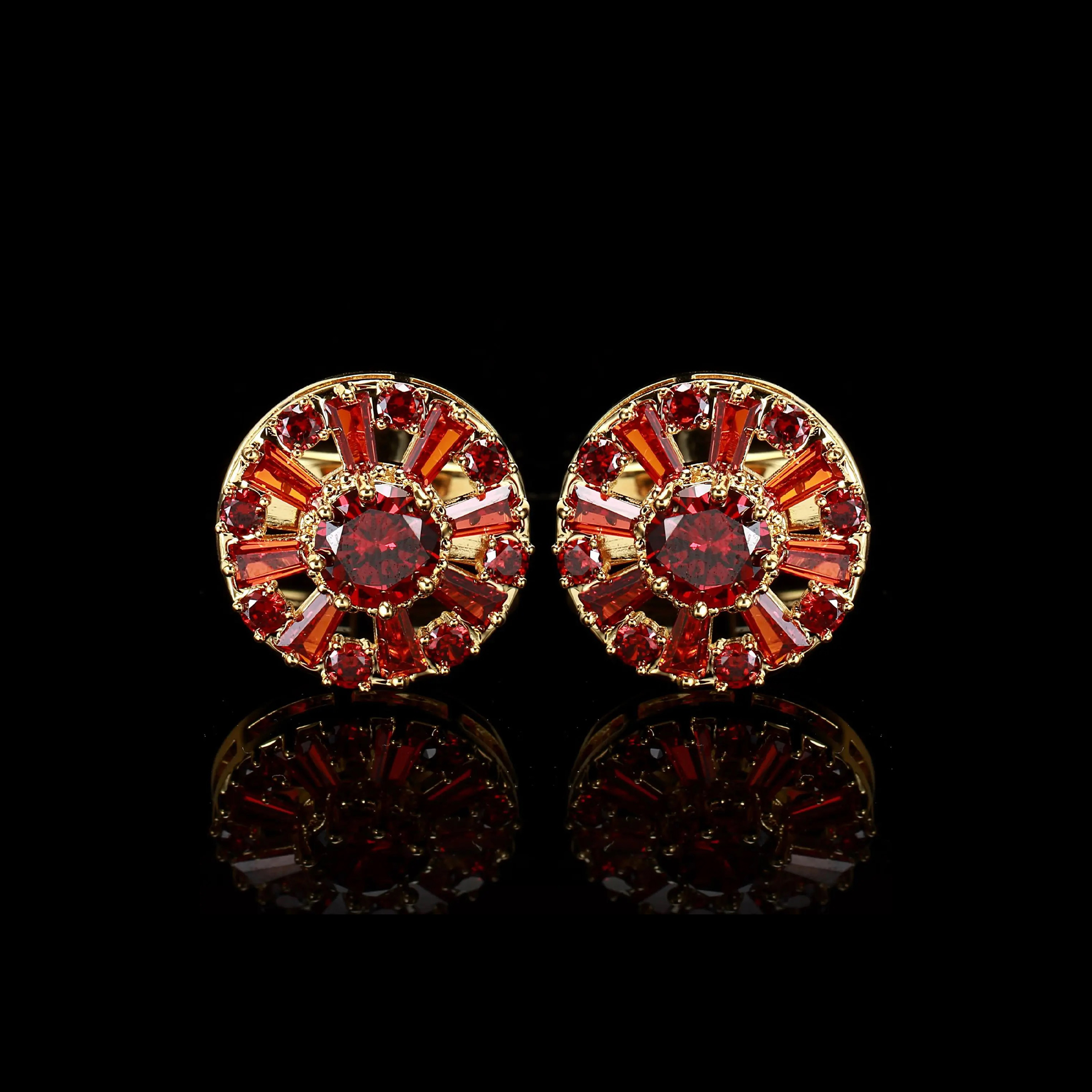Cufflers Designer Red Round Diamond Cufflinks High-Quality Copper Crystal Free Gift Box – CU-3016-B