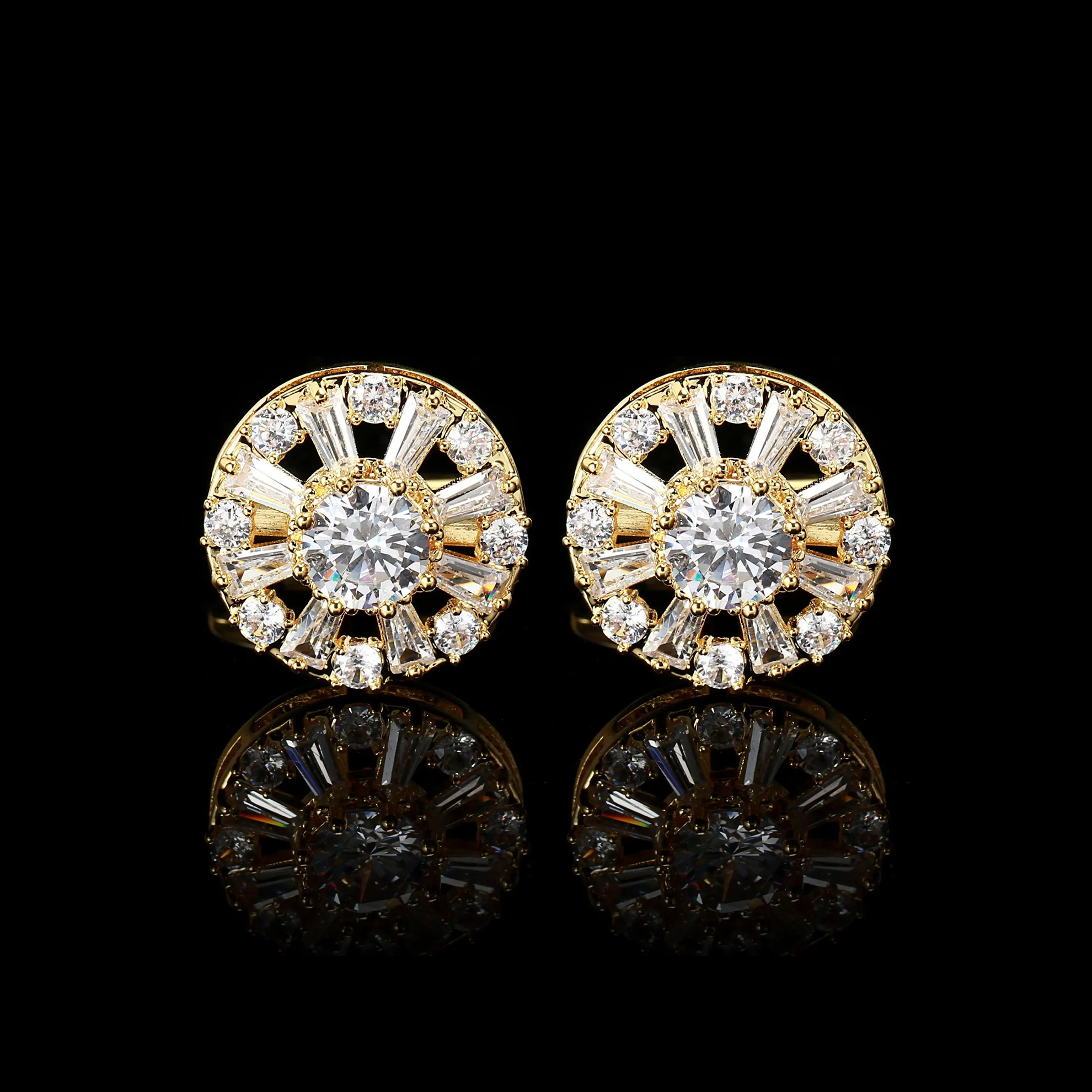 Cufflers Designer White Round Diamond Cufflinks High-Quality Copper Crystal Free Gift Box – CU-3016-C