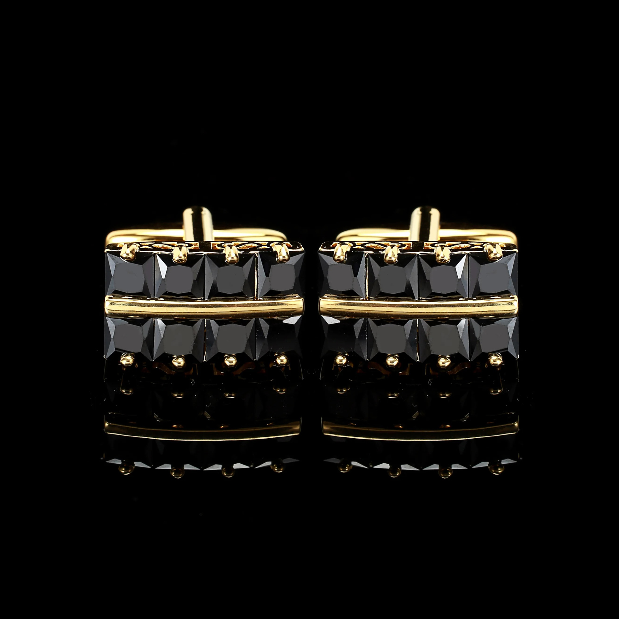 Cufflers Designer Black Rectangle French Cufflinks Rhinestone Accent Business & Banquet Collection – CU-3017