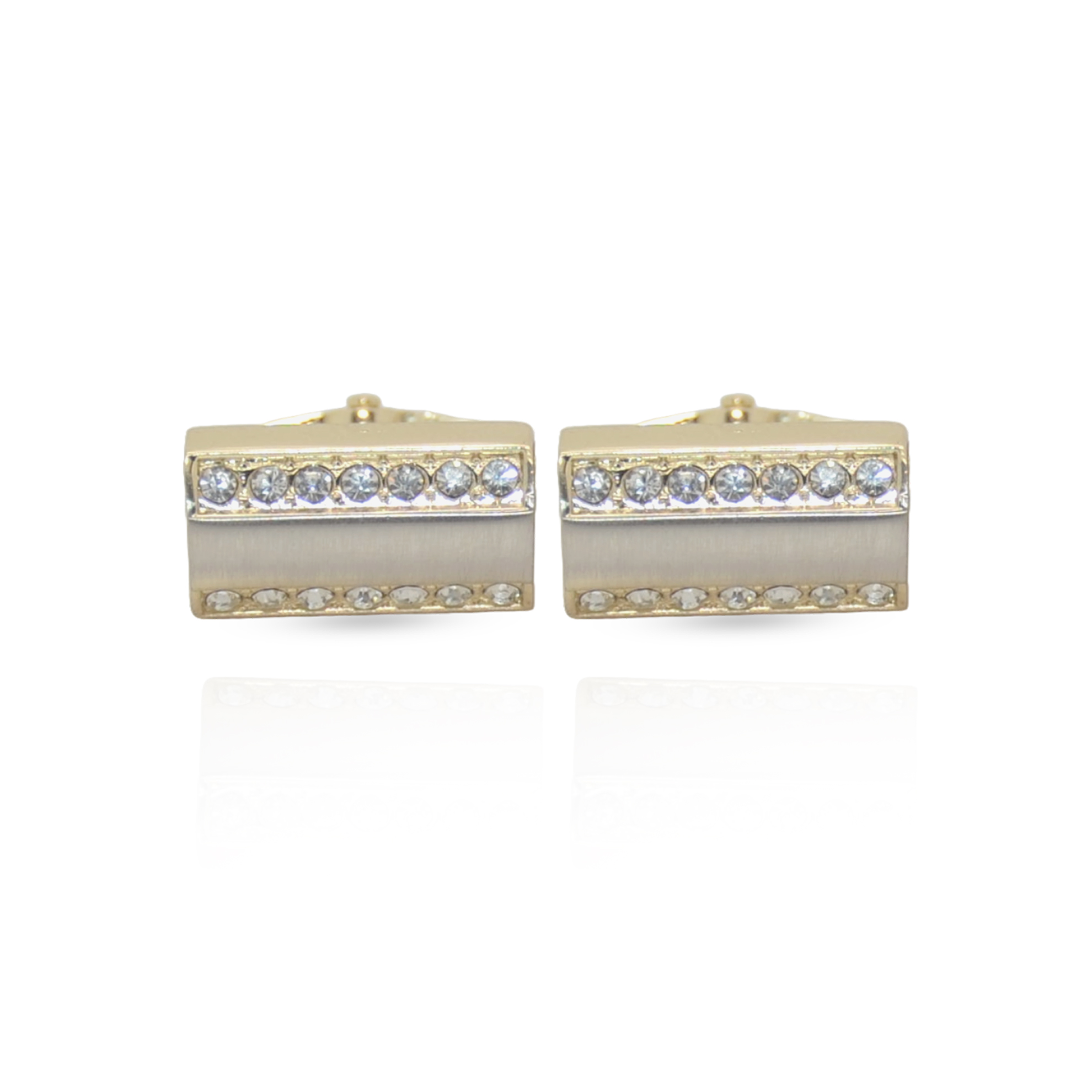Cufflers Classic Mate Gold Rectangle Crystal Cufflinks with Free Gift Box- CU-0015