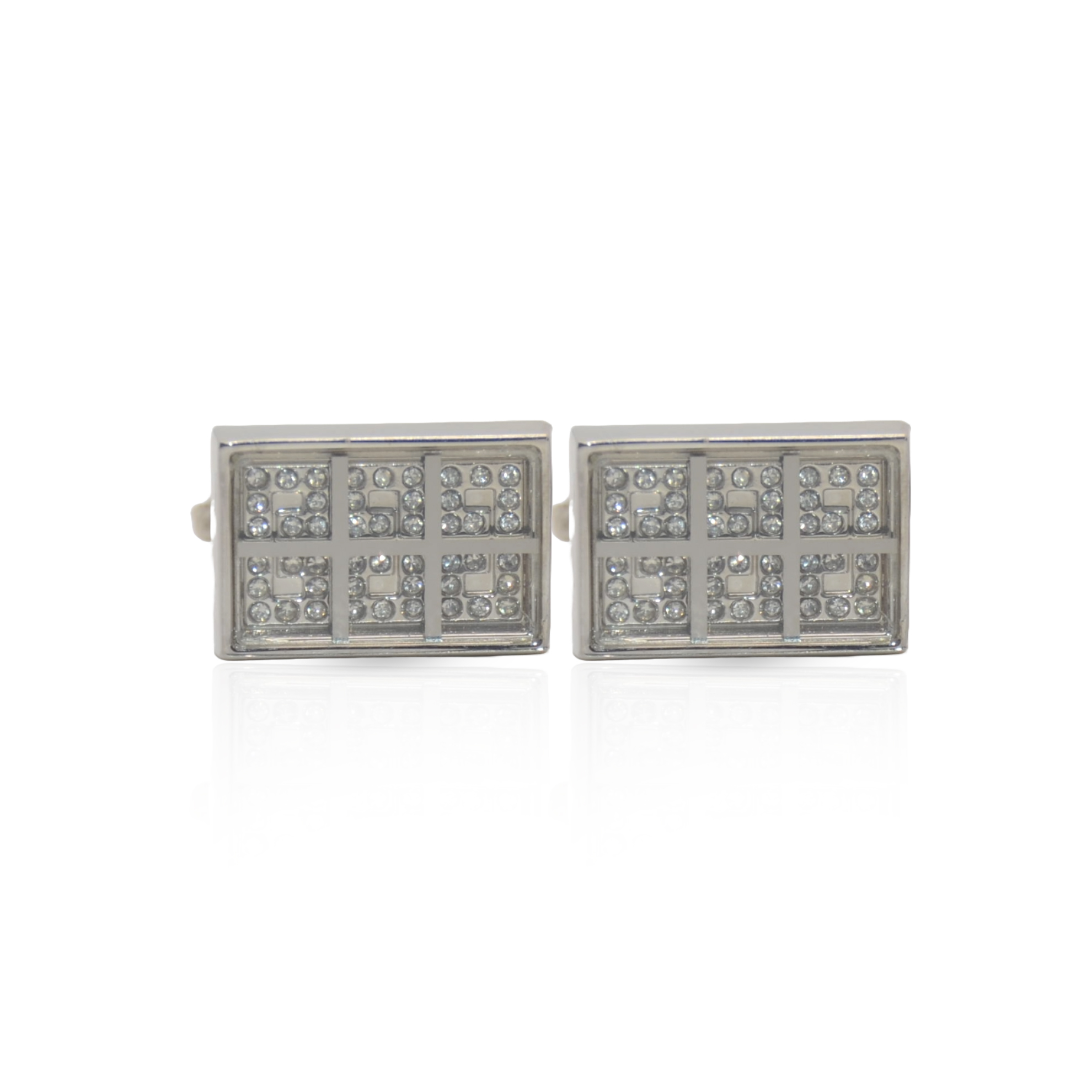 Cufflers Novelty Silver Rectangle Sparkling Crystal Cufflinks with Free Gift Box – CU-2029