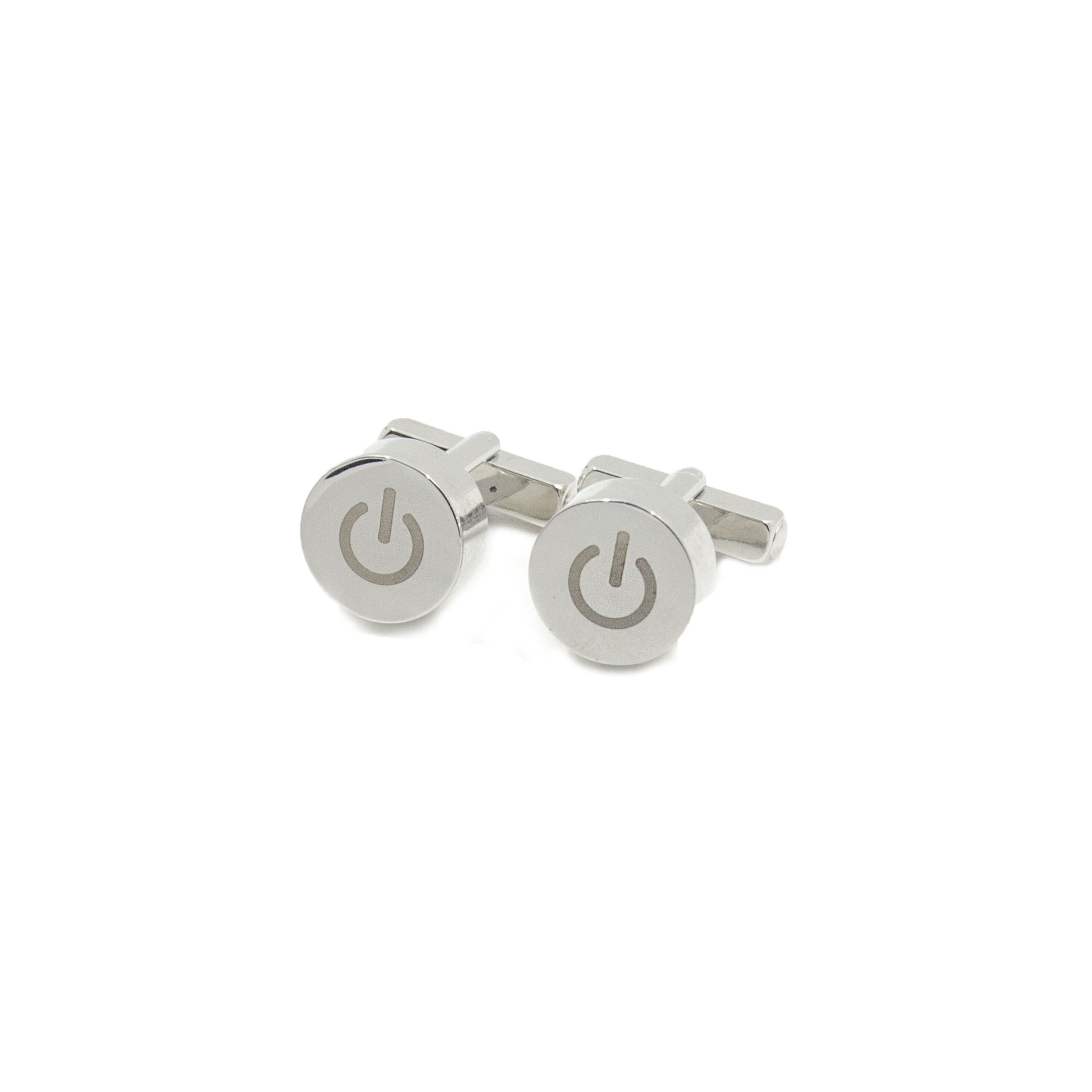 Cufflers Designer Cufflinks with Free Gift Box – White Circle Power Button Design – CU-4003