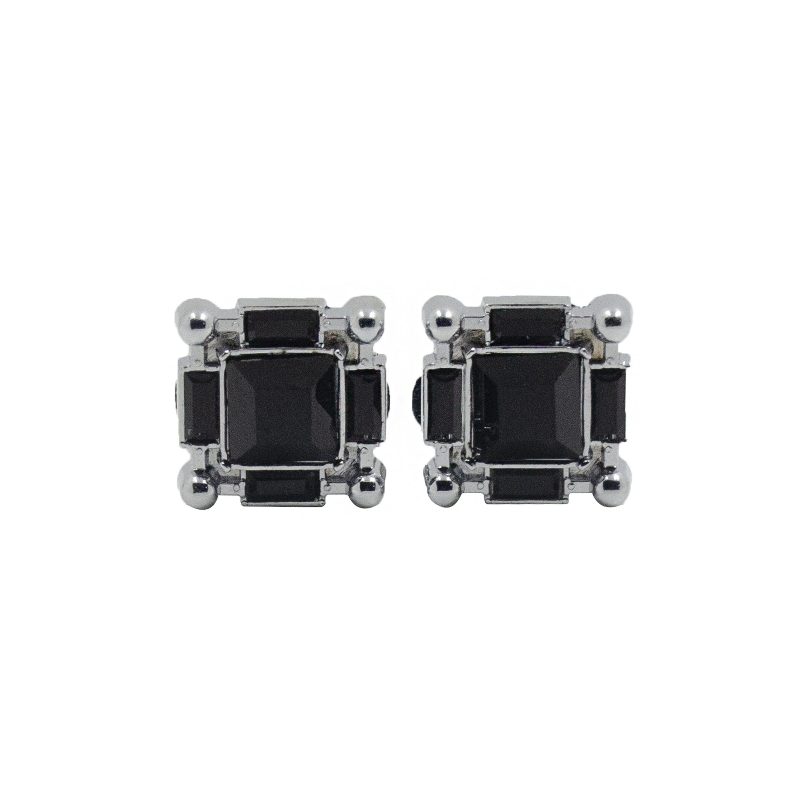 Cufflers Designer Cufflinks with Free Gift Box – Black & Silver Square Design – CU-4013