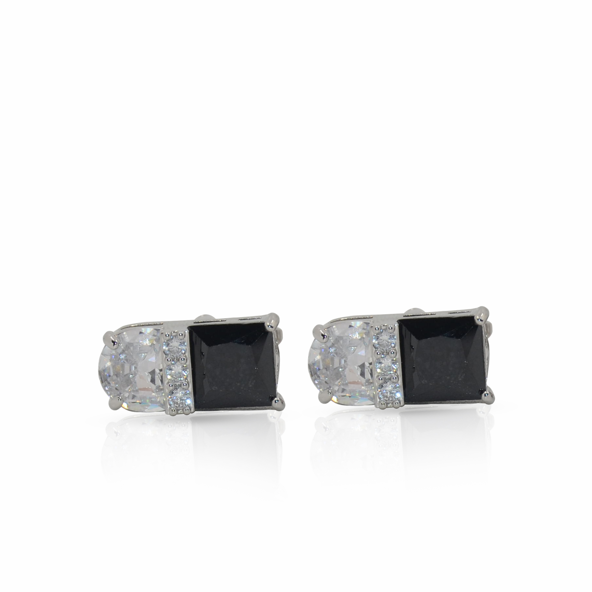 Cufflers Designer Cufflinks CU-4027-D | Silver & Black Rectangle with Crystal | Free Gift Box